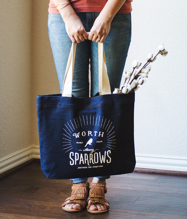 Sparrows – Denim Tote Bag