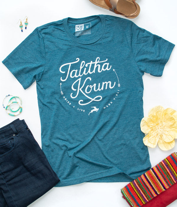 Talitha Koum – Teal + White Print